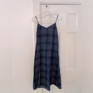 Navy blue checkered midi dress